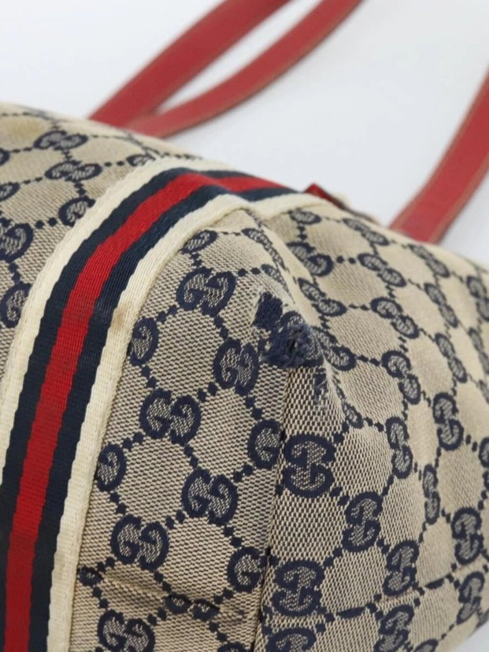 GUCCI GG Canvas Sherry Line Tote Bag Navy Gold 137396 Auth 183069 - Picture 10 of 16
